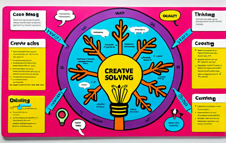 ** "A vibrant, colorful mind map with a central idea of 'Creative Thinking,' branching out into categories like 'Brainstorming,' 'Problem Solving,' and 'New Ideas.' Use bright colors, icons, and hand-drawn elements."
**