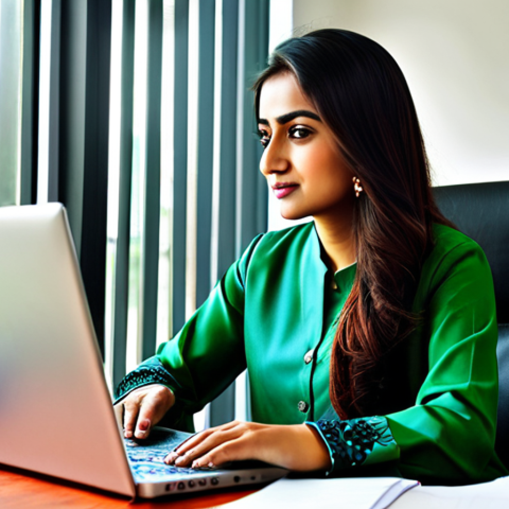 마인드맵으로 자신의 강점 인식하기 - **
"A confident Pakistani businesswoman in a vibrant, yet modest shalwar kameez, working on a lapto...