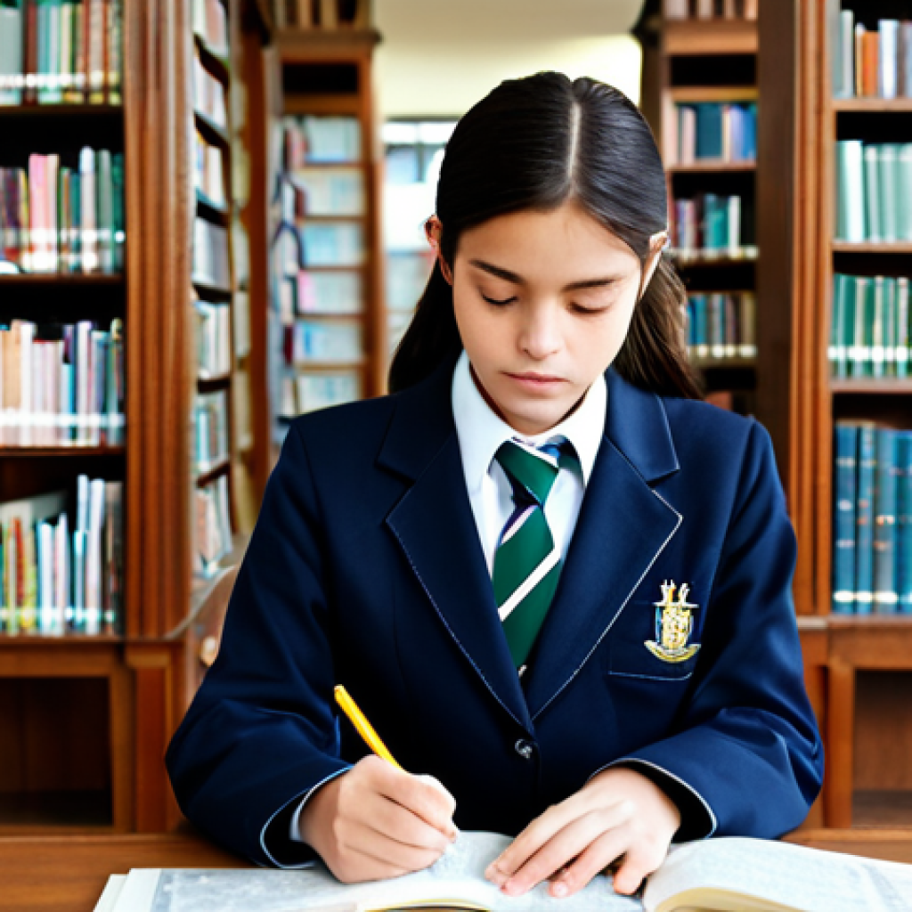마인드맵으로 창조적인 문제 해결하기 - **Education:** A student fully clothed in a modest school uniform, using mind mapping techniques to ...