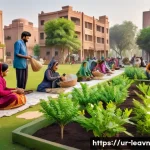 Home 21 마인드맵으로 사회적 책임 이해하기 - A vibrant community park scene in a Pakistani neighborhood, showing diverse groups of men, women, an...