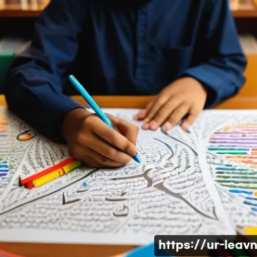 Home 31 마인드맵을 이용한 시험 준비 전략 - A vibrant study desk setup featuring a young Urdu-speaking student creating a colorful mind map on a...